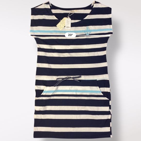 Beach‎ by Exist NWT Blue Striped Anchor Embroidered Shirt Mini Dress Size L - Picture 2 of 9